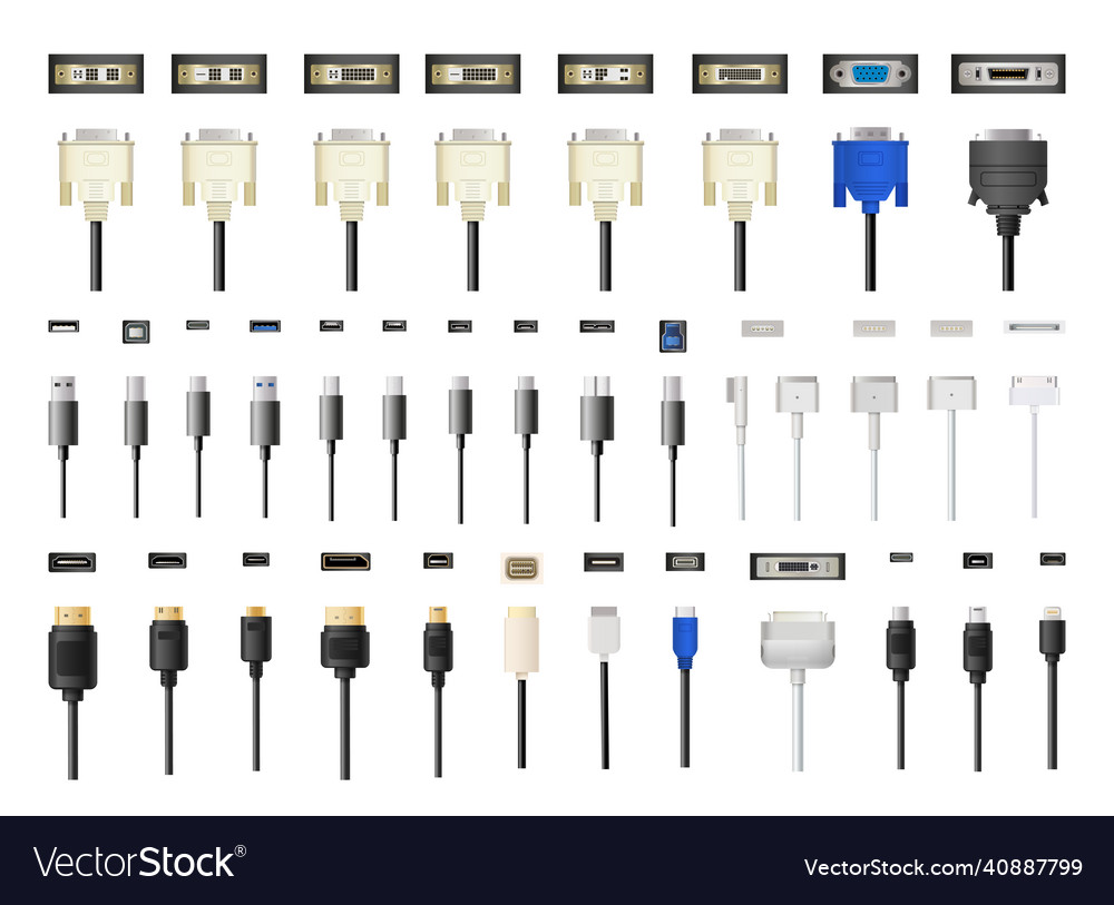 Collection of connectors and cables Royalty Free Vector