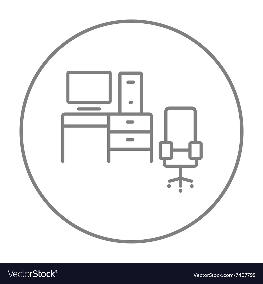Computer set with table and chair line icon