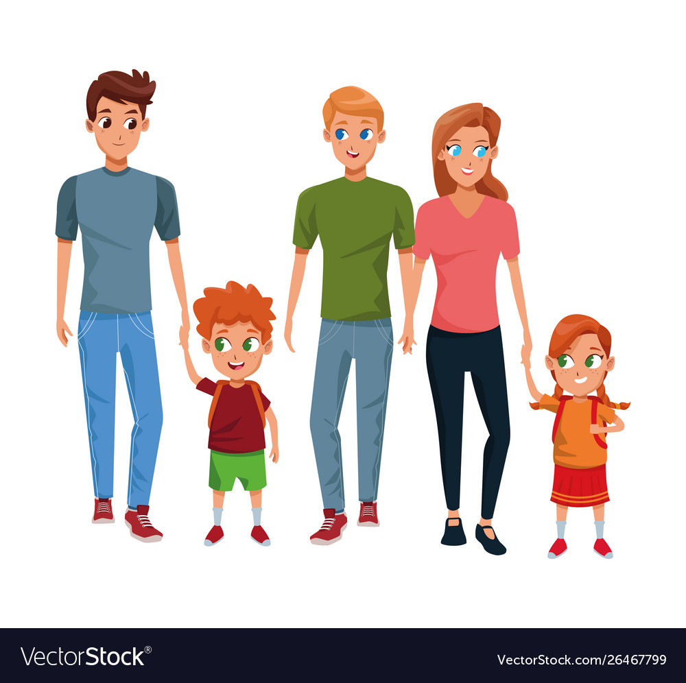 Family young parents with children cartoon Vector Image