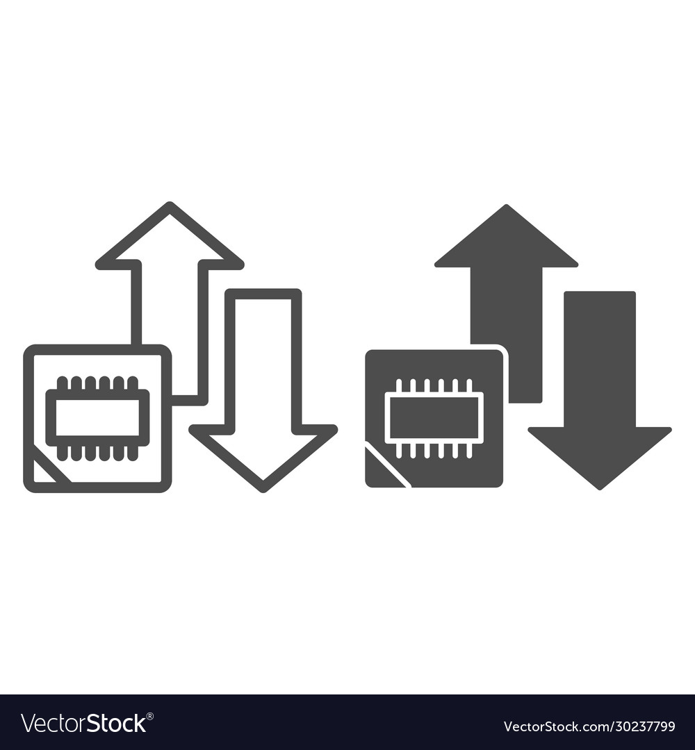 Microchip and arrows line solid icon