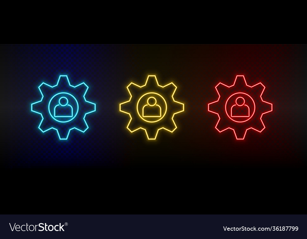 Neon icon set setting user red blue Vector Image Neon icon set setting user red blue