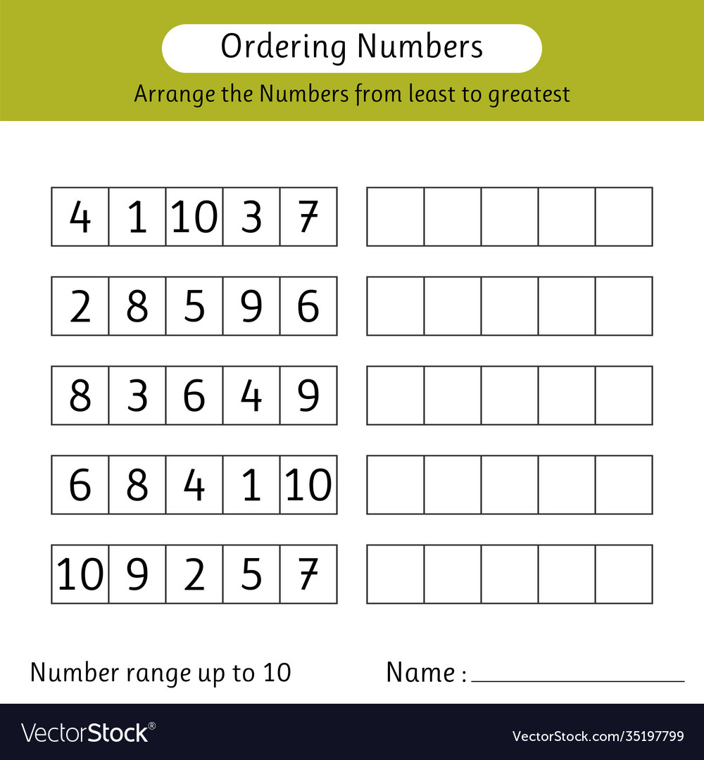 ordering numbers worksheet arrange numbers vector image