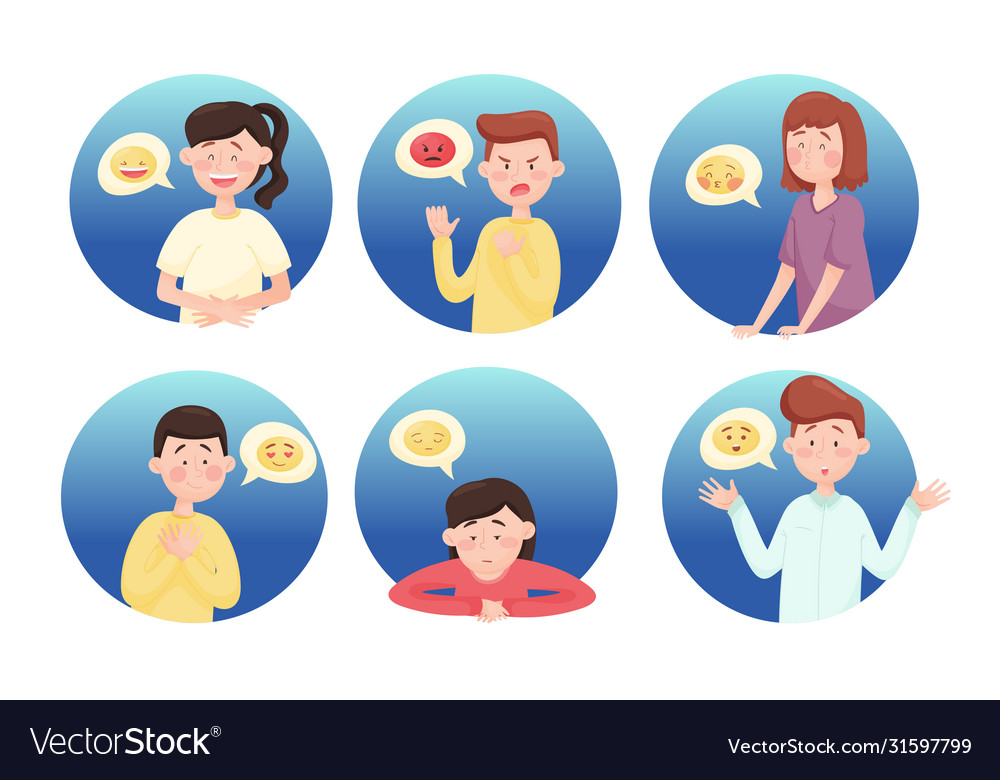 People characters with emoji showing different vector image People characters with emoji showing different