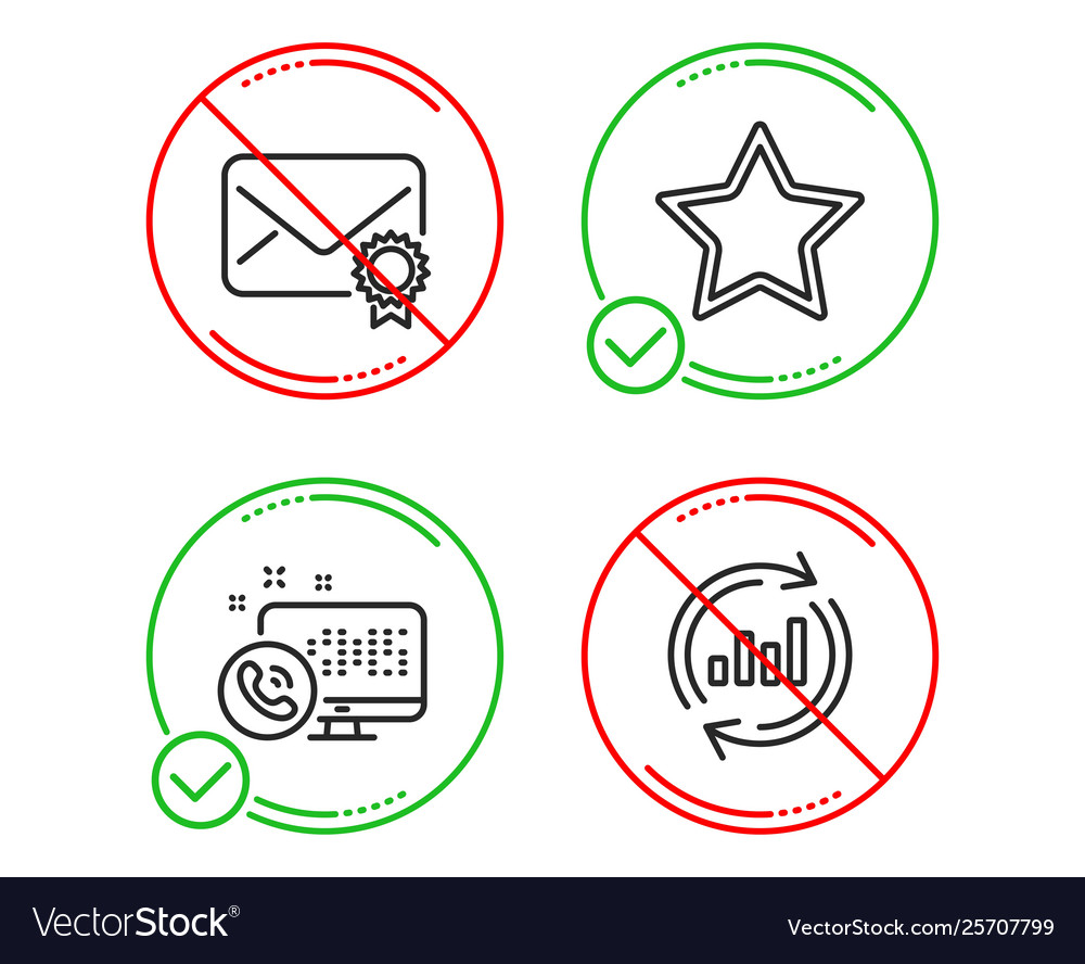 Web call star and verified mail icons set update vector image Web call star and verified mail icons set update