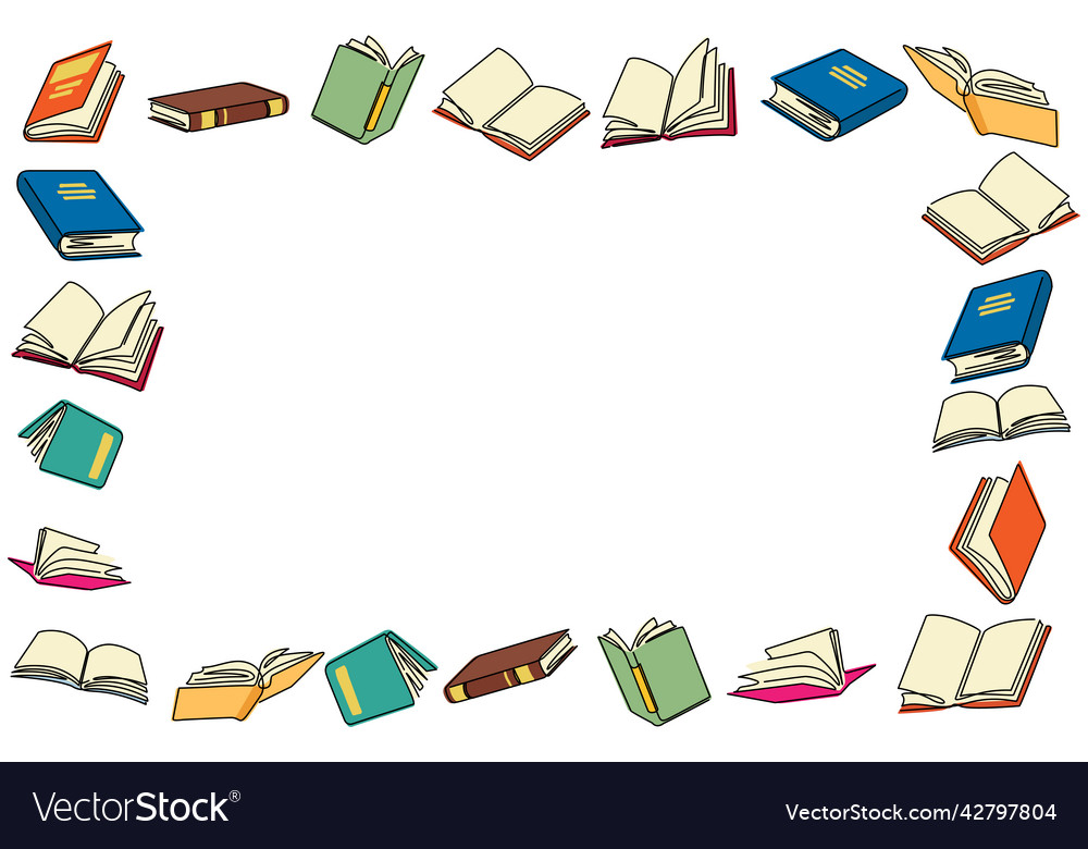 Books line art pattern frame Royalty Free Vector Image