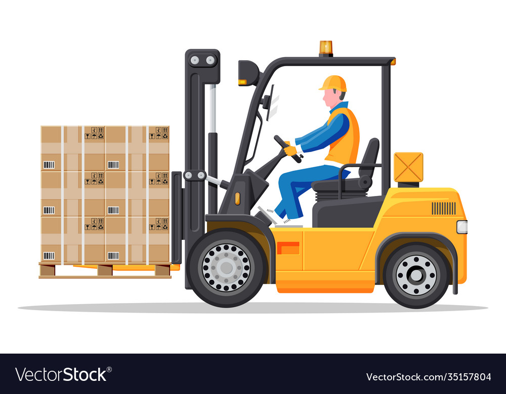 Forklift truck with driver isolated on white Vector Image