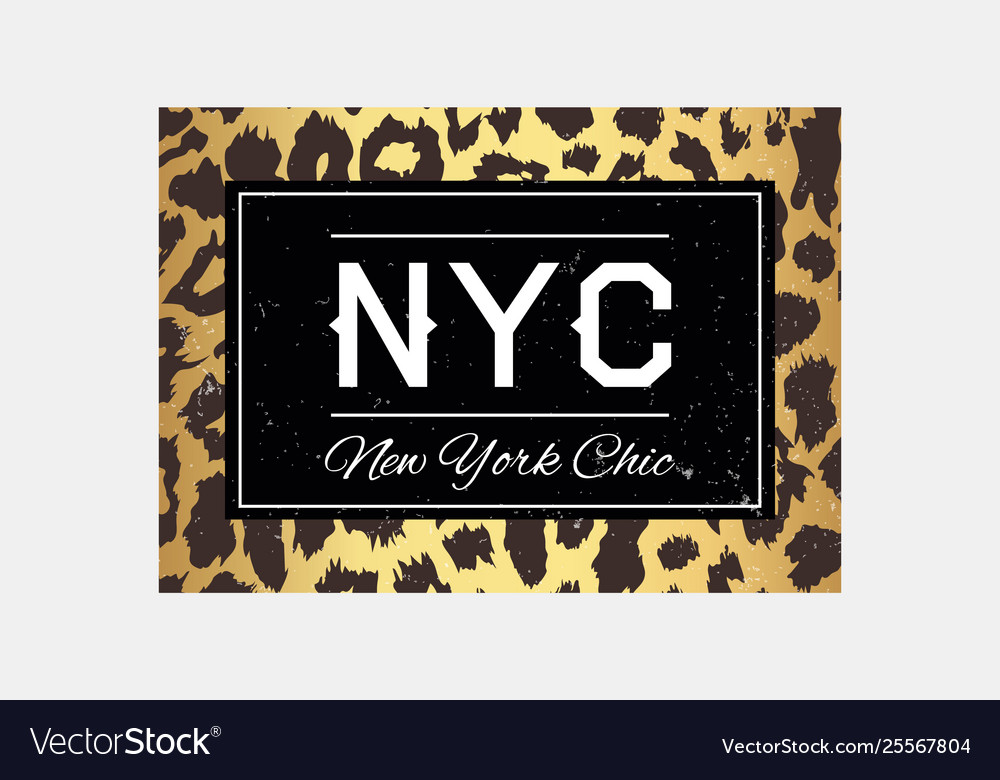 Nyc slogan typography on leopard pattern