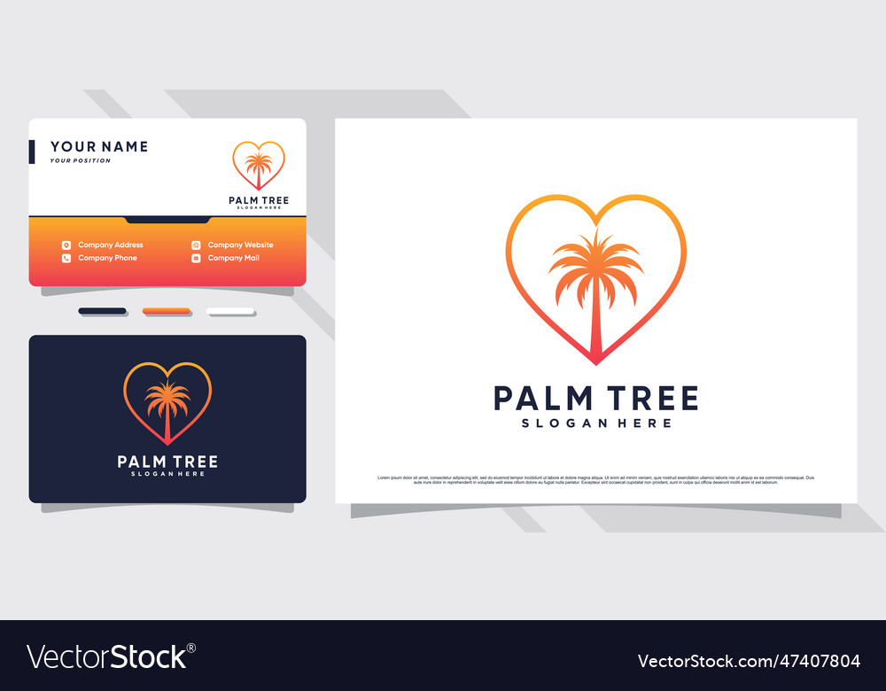 Palm tree icon logo design with heart shape