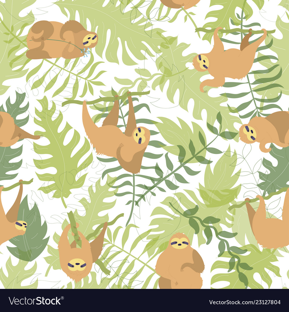 Seamless pattern with cute sloth vector image Seamless pattern with cute sloth