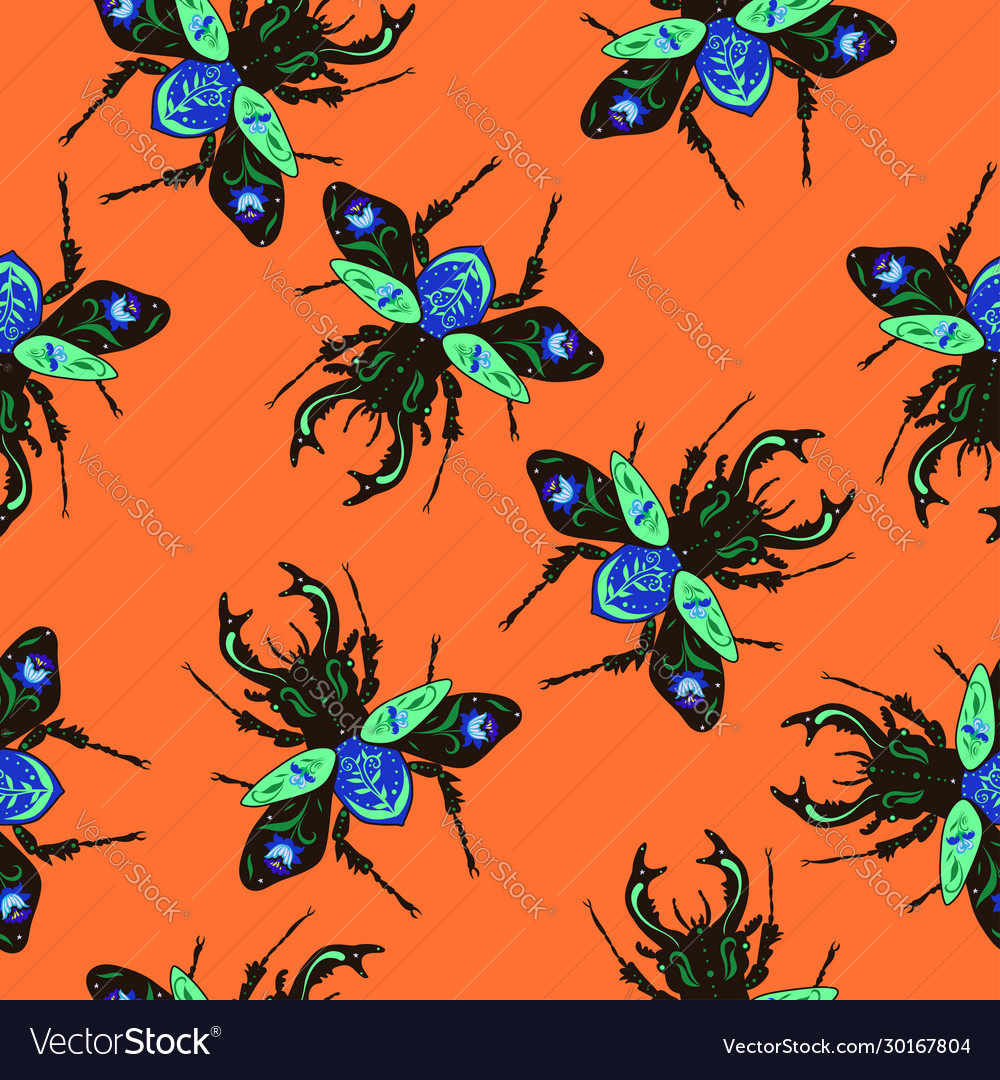 Seamless pattern with decorative bugs graphics vector image Seamless pattern with decorative bugs graphics