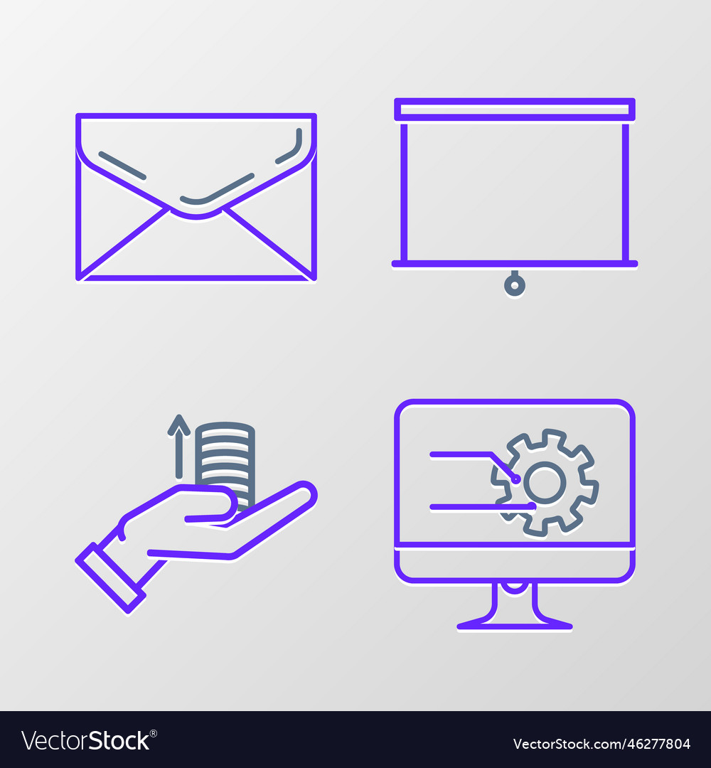 Set line computer monitor with graph chart money vector image Set line computer monitor with graph chart money