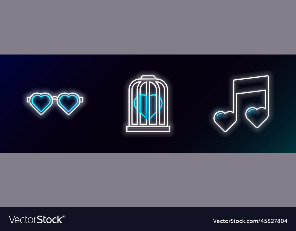 Set line music note tone with hearts heart