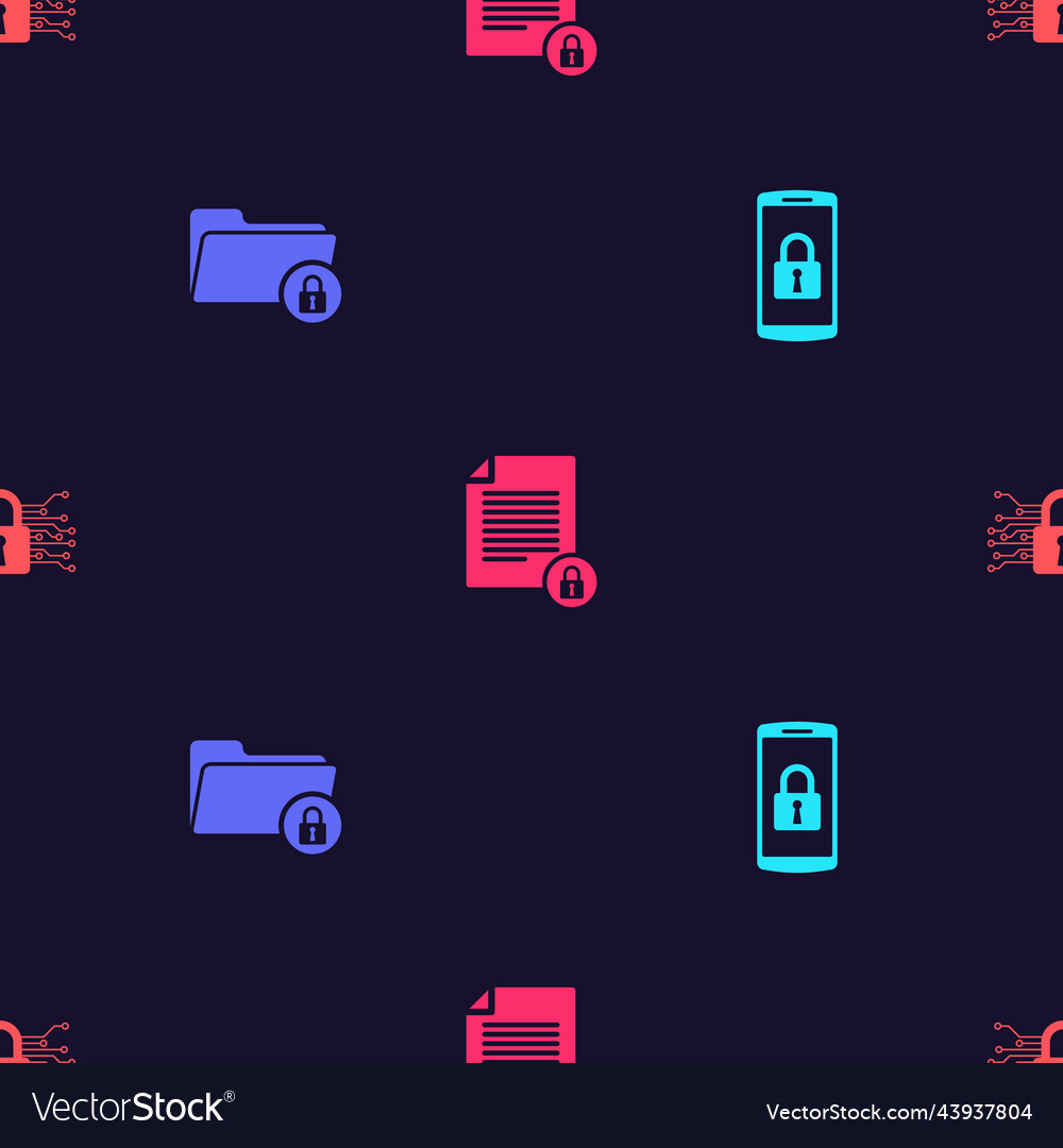 Set smartphone with lock folder and document vector image Set smartphone with lock folder and document