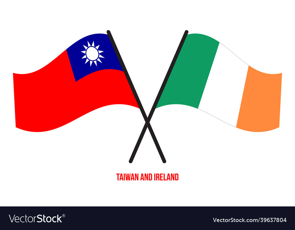 Taiwan and ireland flags crossed waving flat vector image Taiwan and ireland flags crossed waving flat