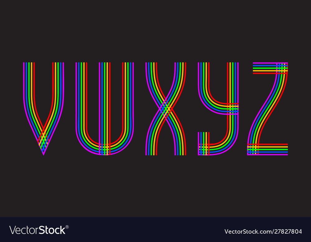 V w x y z multicolored lines letters isolated