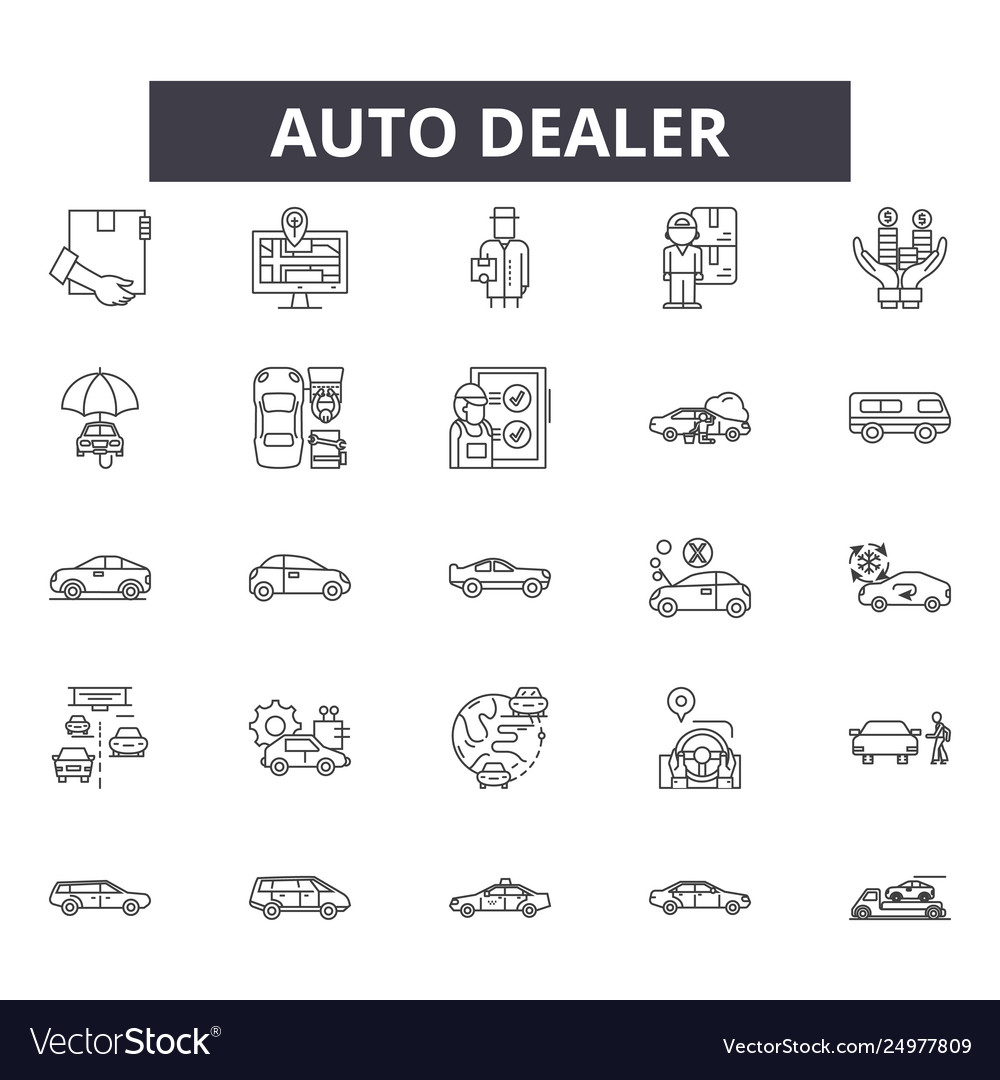 Auto dealer line icons signs set outline Vector Image