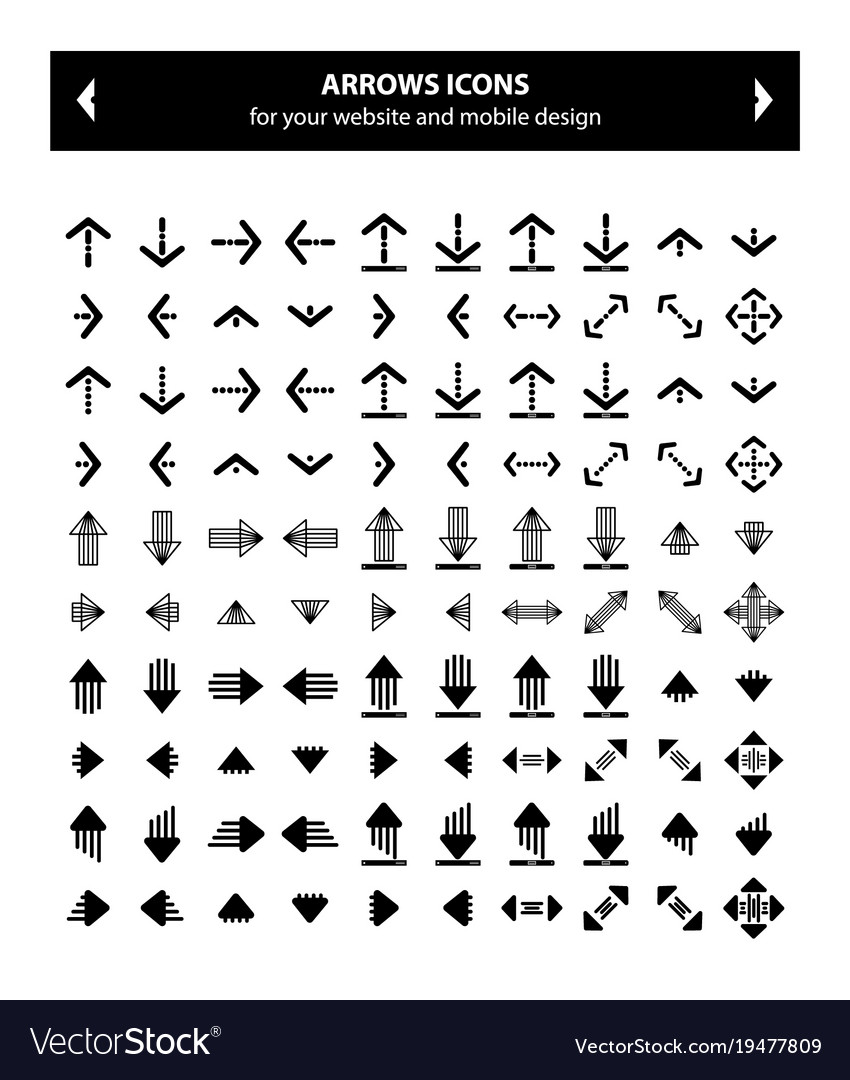 Black arrow icons flat design set image Royalty Free Vector