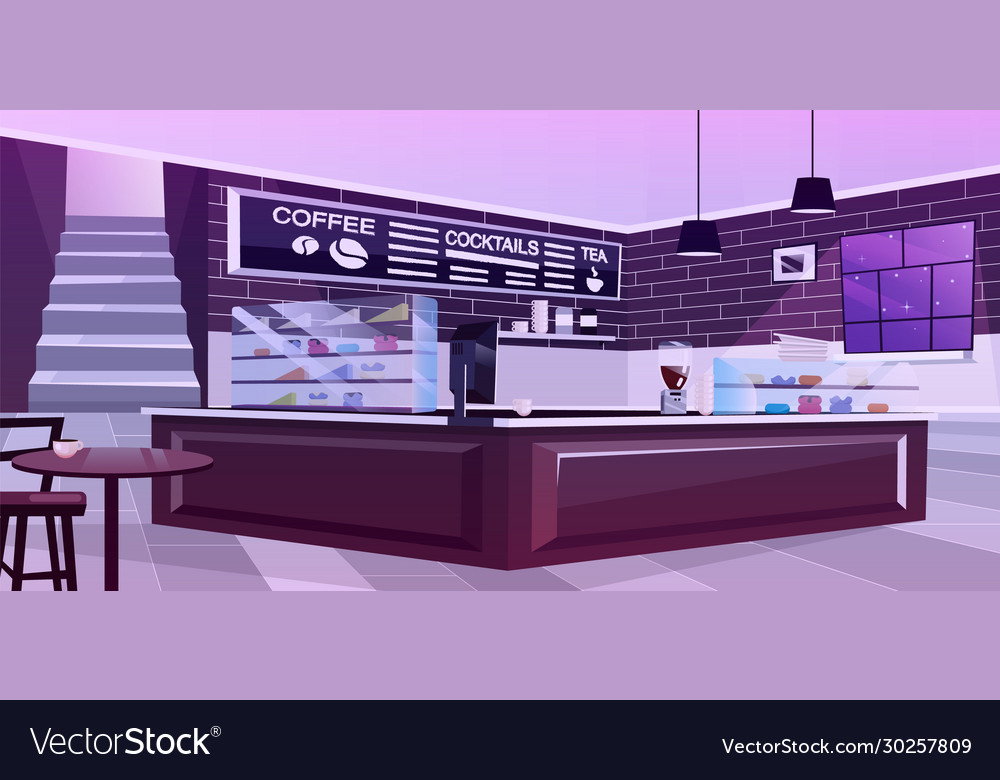 Cafe interior at night flat trendy coffee shop Vector Image