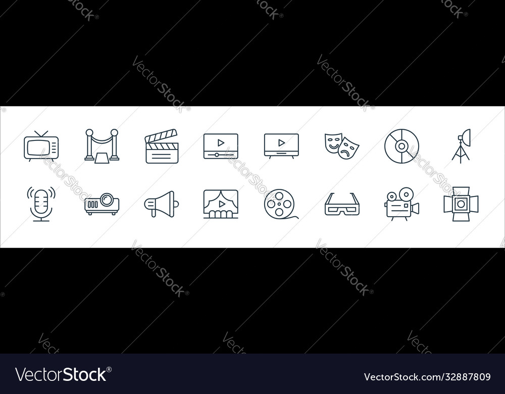 Cinema line icons linear set quality