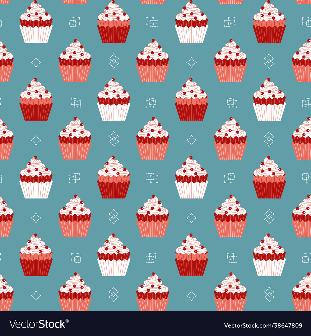 Cupcakes with red berries seamless pattern Vector Image