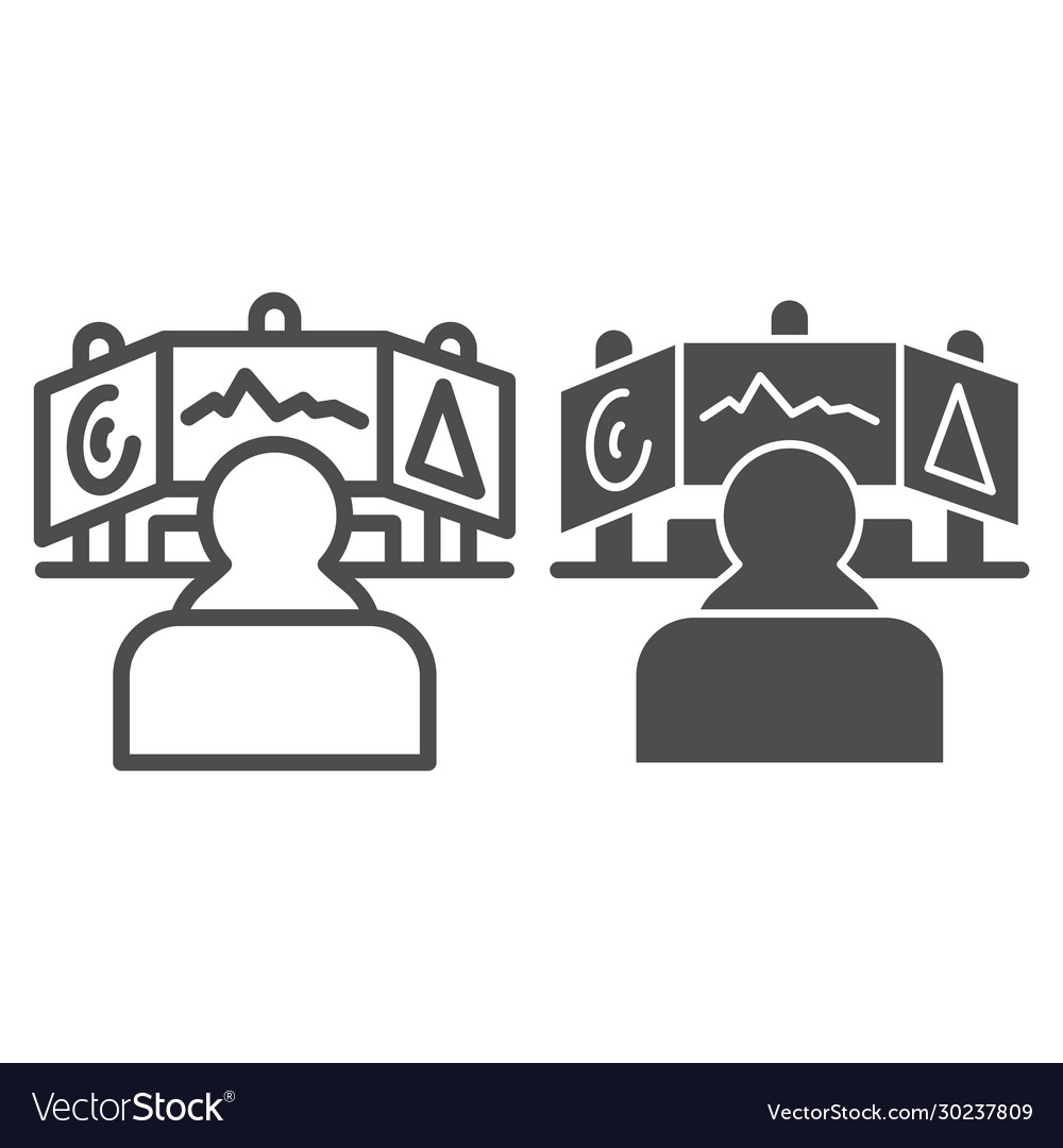 Game developer monitors line and solid icon vector image Game developer monitors line and solid icon