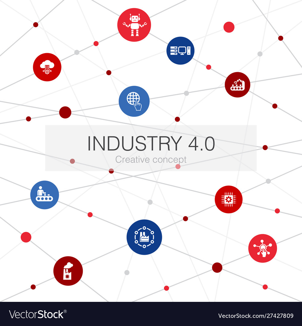 Industry 40 trendy web template with simple icons
