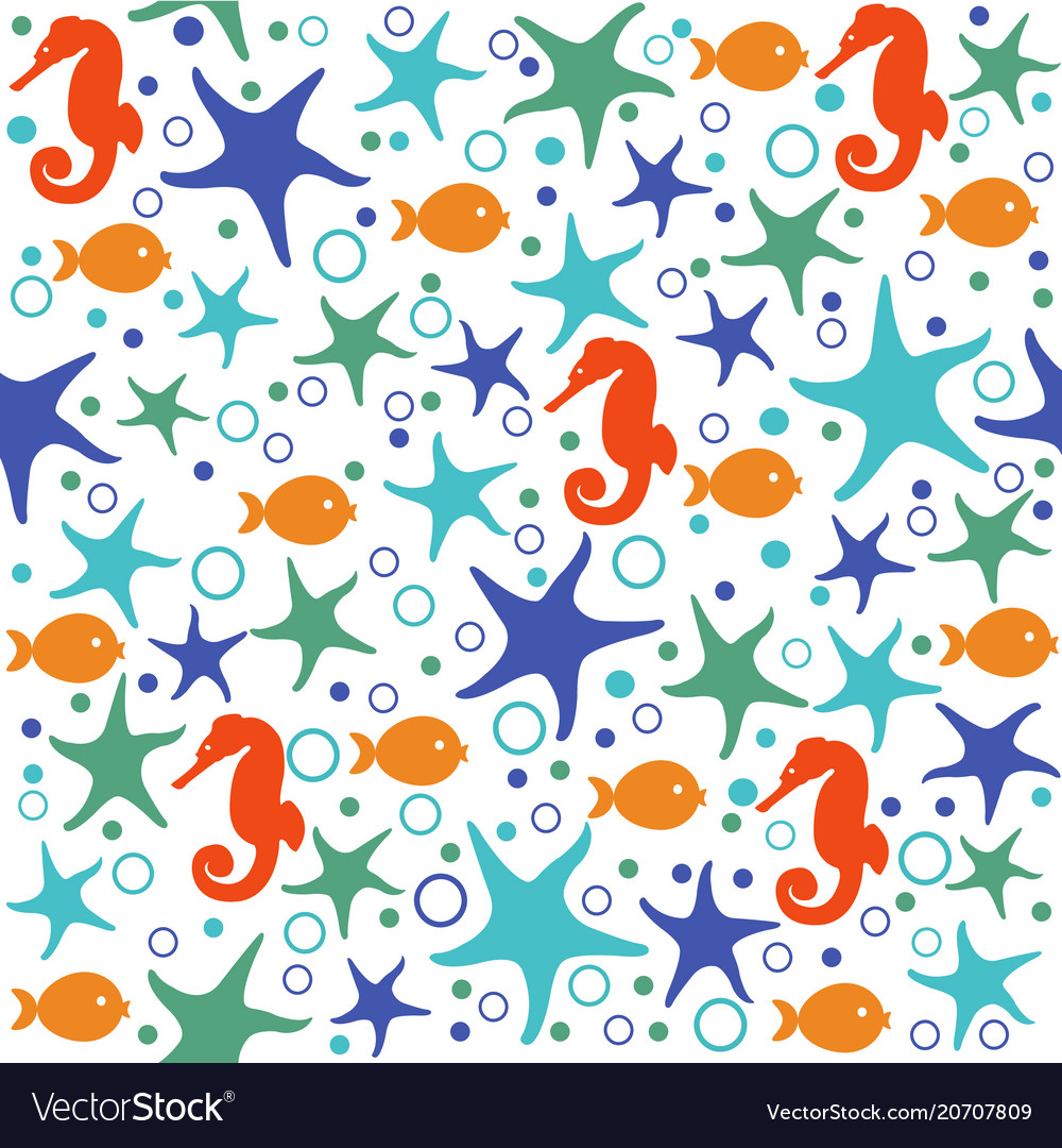 Seamless pattern with seashells and starfishes