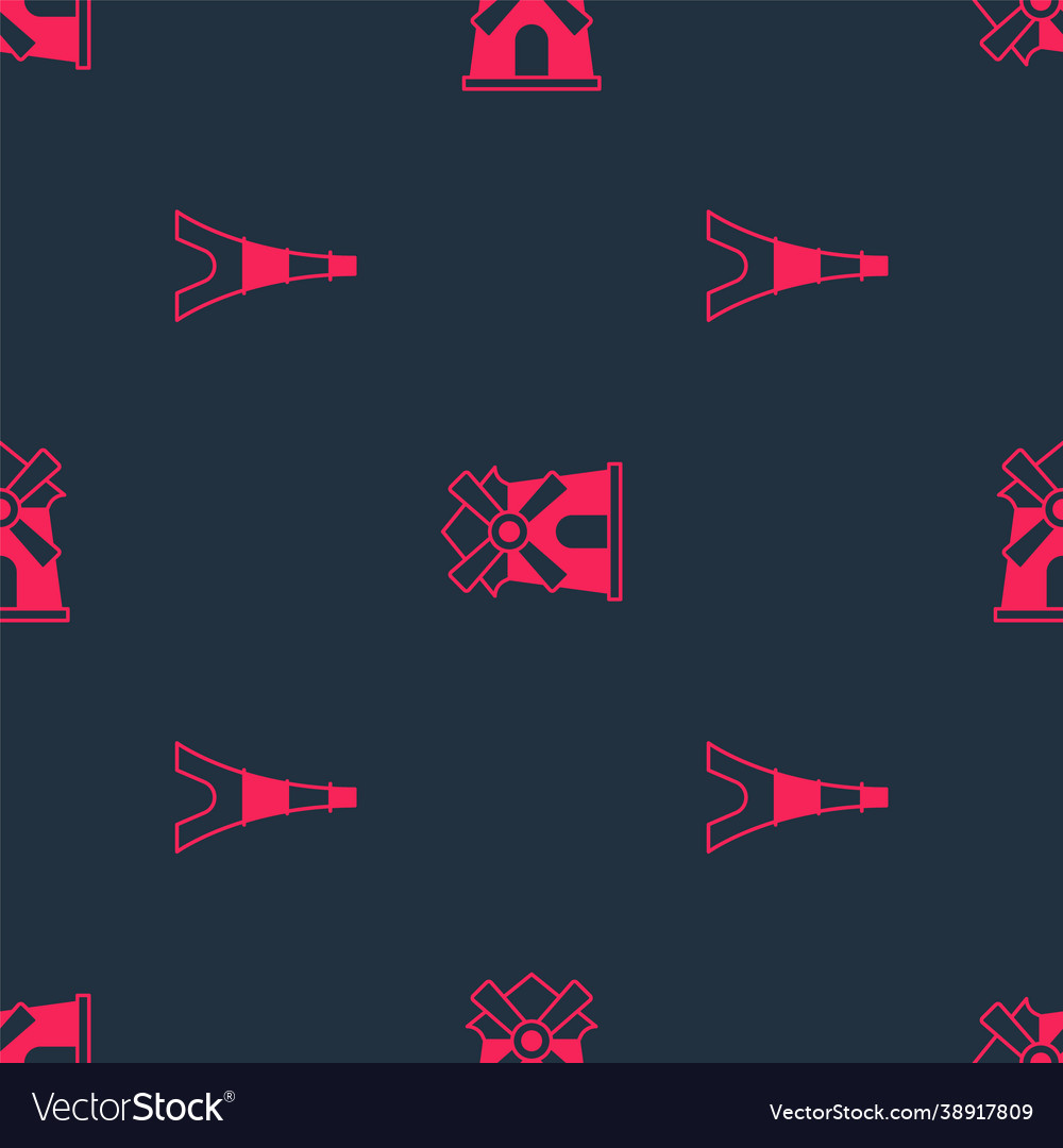 Set eiffel tower and windmill on seamless pattern Vector Image Set eiffel tower and windmill on seamless pattern