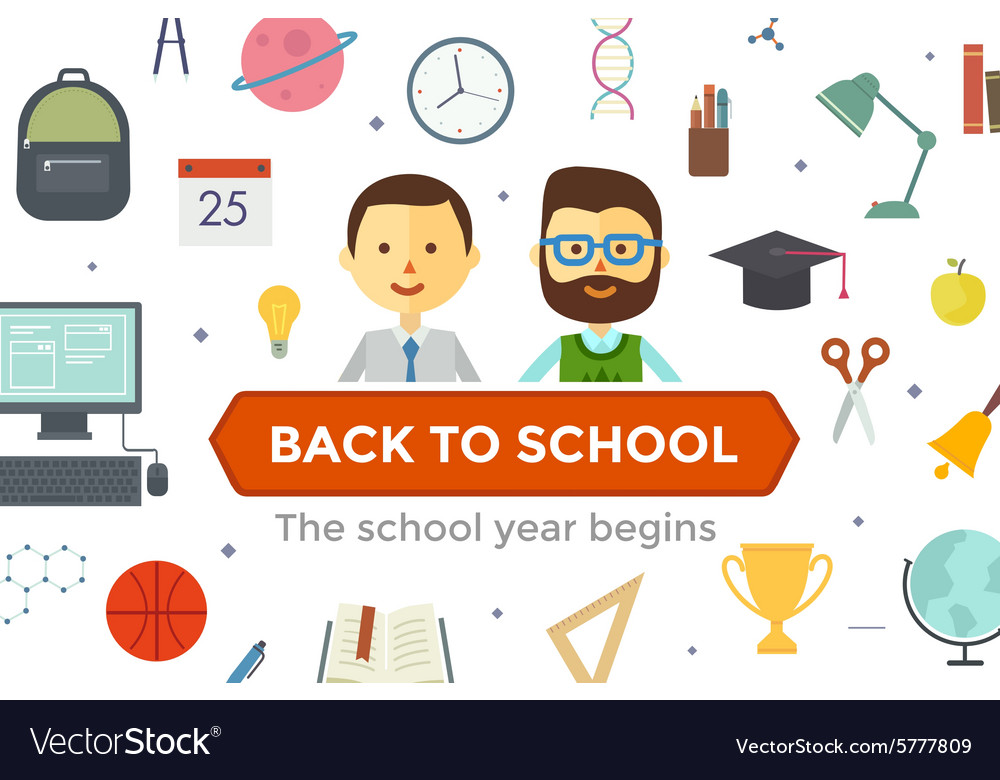 Set of education objects and characters