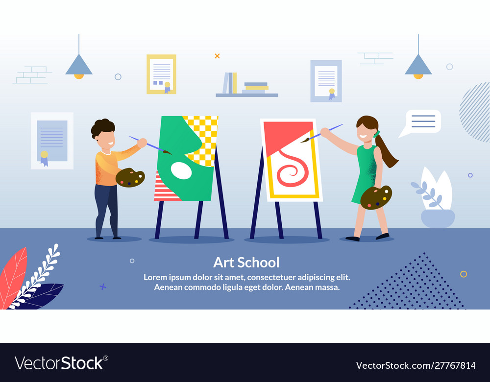 Children art school flat promo banner Royalty Free Vector