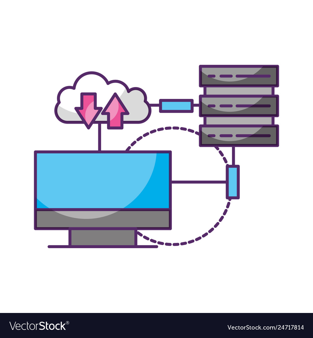Computer cloud computing database connection data vector image Computer cloud computing database connection data