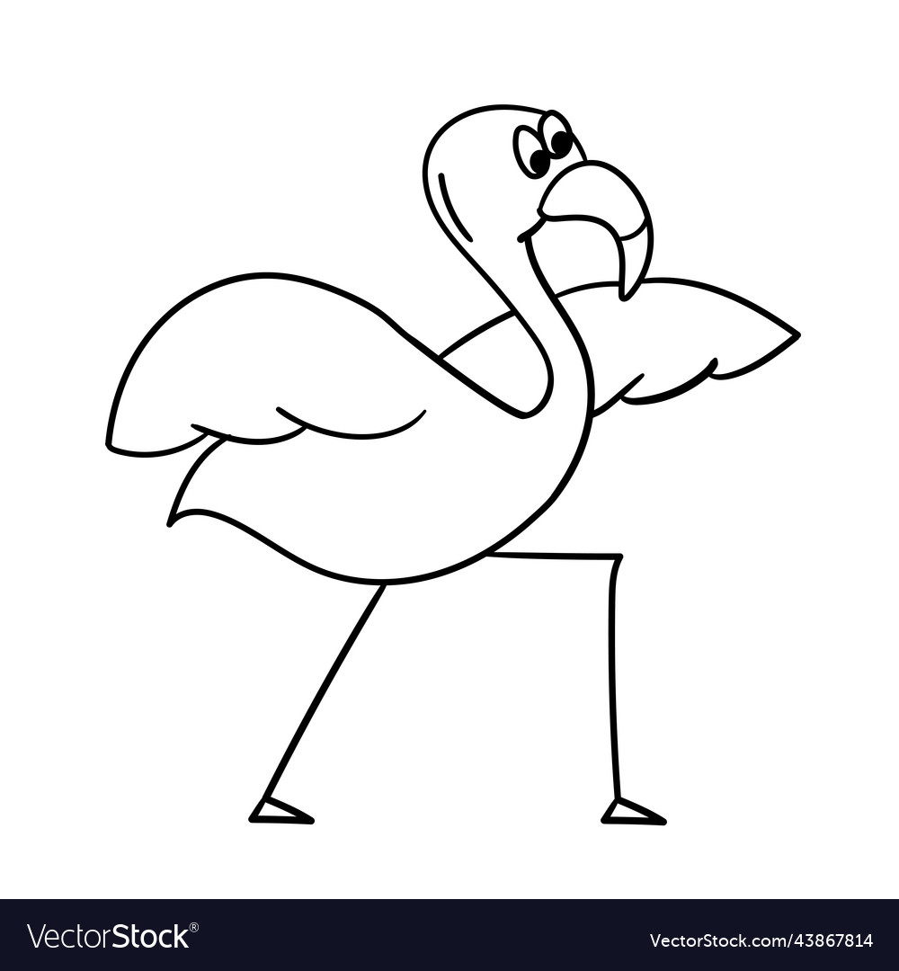 Cute cartoon flamingo in yoga pose character bird