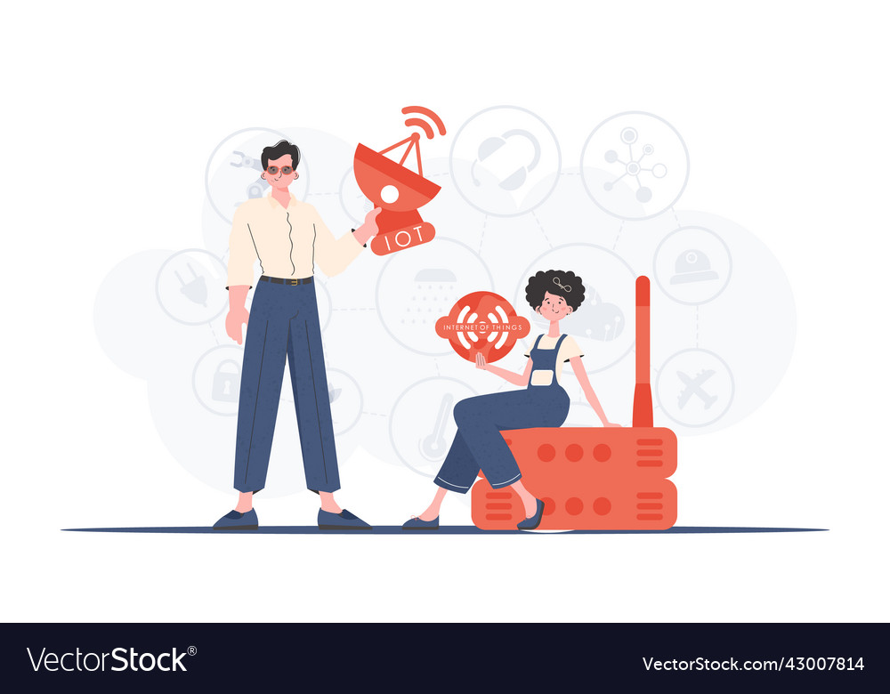 Internet of things and automation concept a man vector image Internet of things and automation concept a man
