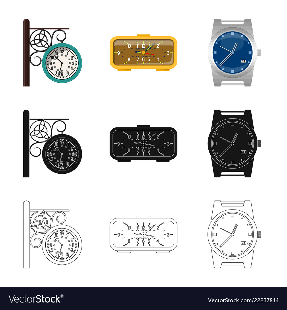 Isolated object of clock and time sign set vector image Isolated object of clock and time sign set