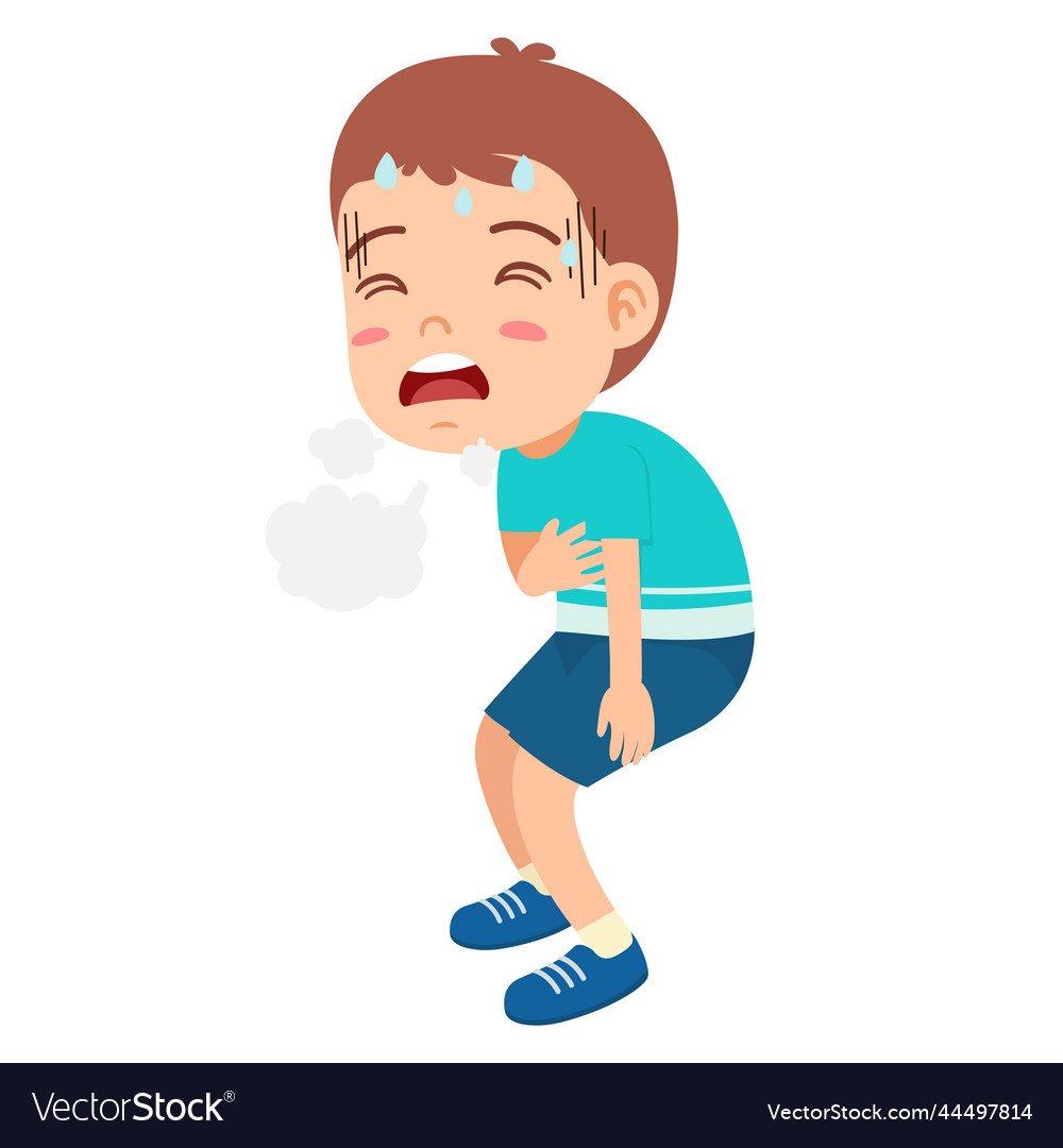 Kid Boy Feeling Tired And Difficulty Breathing Vector Image