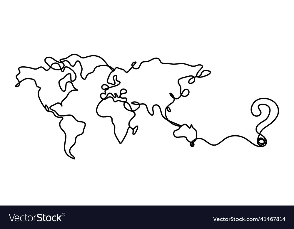 Map with question mark as line drawing on white vector image Map with question mark as line drawing on white