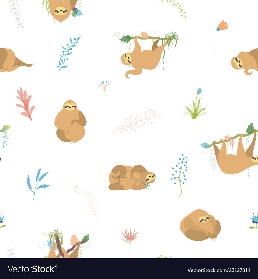 Seamless pattern with cute sloth vector image Seamless pattern with cute sloth