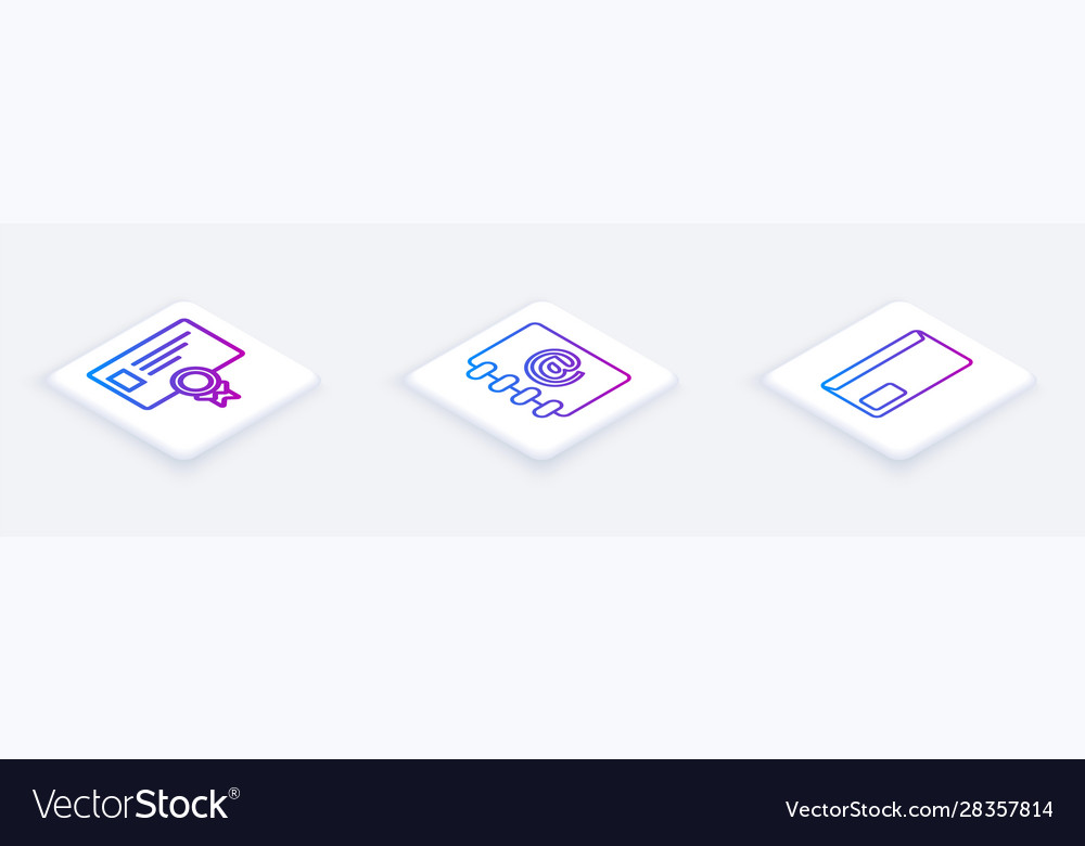 Set isometric line certificate template address vector image Set isometric line certificate template address