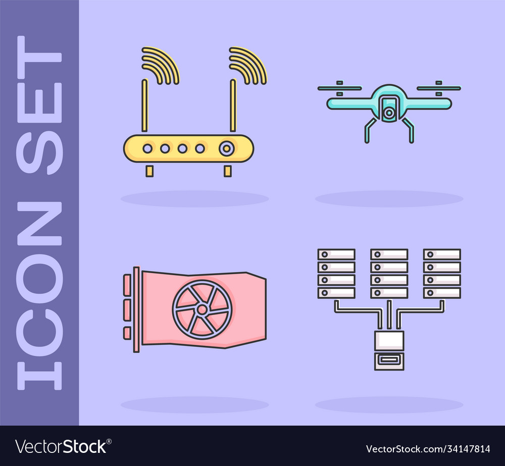 Set server data web hosting router and wi-fi vector image Set server data web hosting router and wi-fi