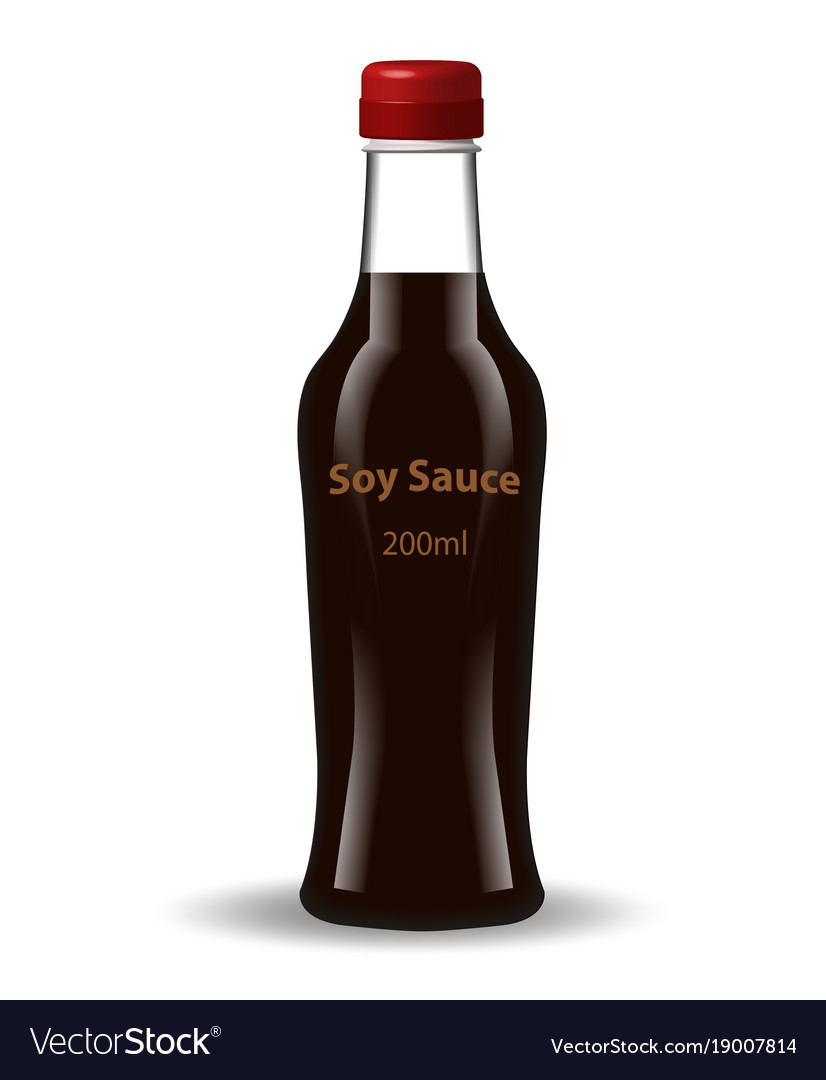 Soy sauce in a glass bottle 3d realistic style Vector Image