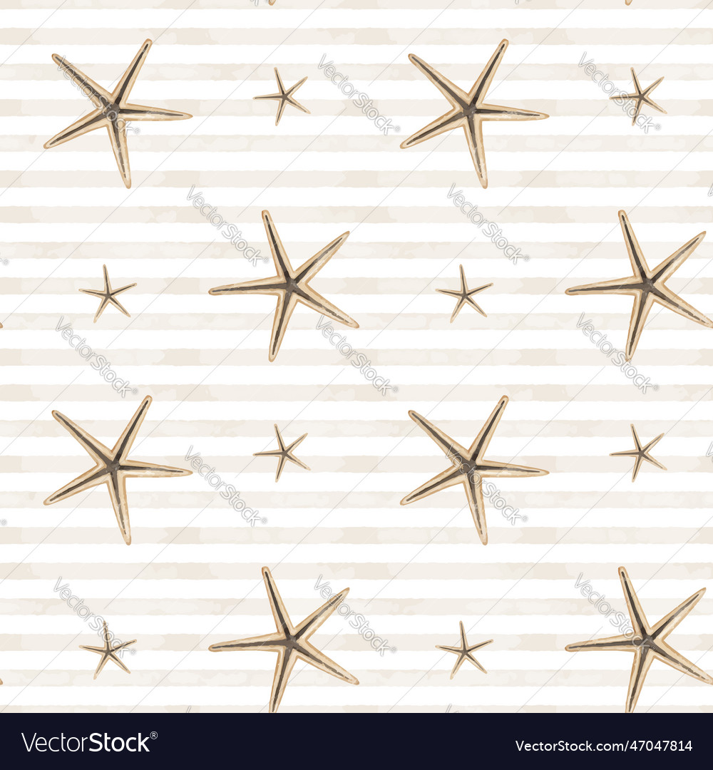 Star shell seamless pattern on striped background Vector Image