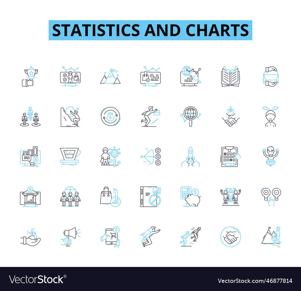 Statistics and charts linear icons set data