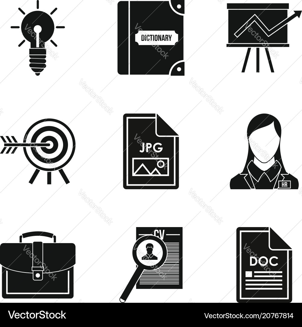 Work document icons set simple style Royalty Free Vector