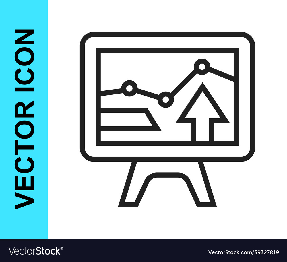 Black line computer monitor with graph chart icon vector image Black line computer monitor with graph chart icon