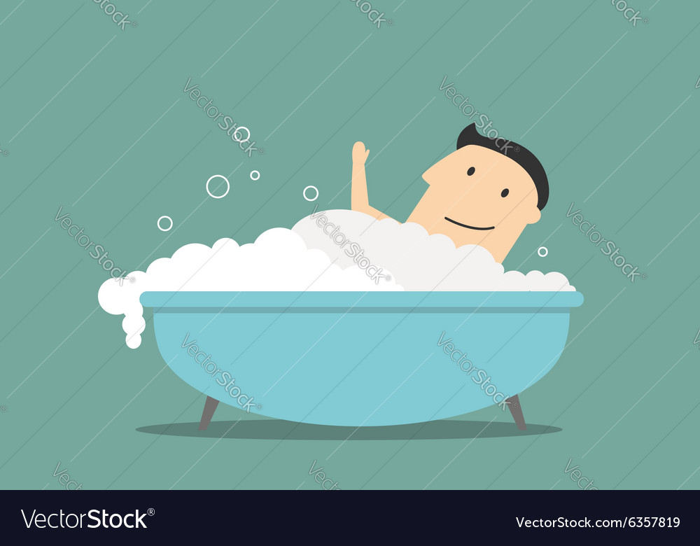 Businessman relaxing in bathtub with foam Vector Image