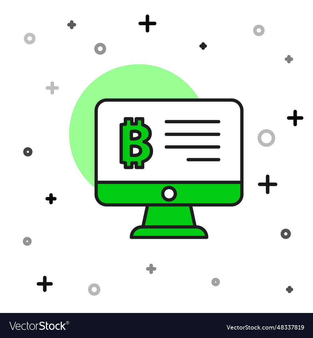Filled outline mining bitcoin from monitor icon vector image Filled outline mining bitcoin from monitor icon