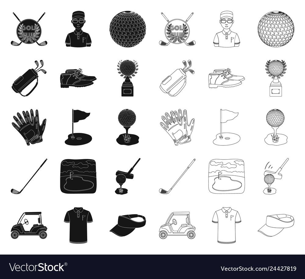 Golf und Attribute Blackoutline-Symbole im Set