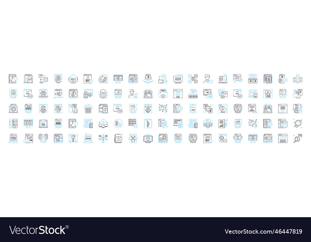 Low coding line icons set no-code visual