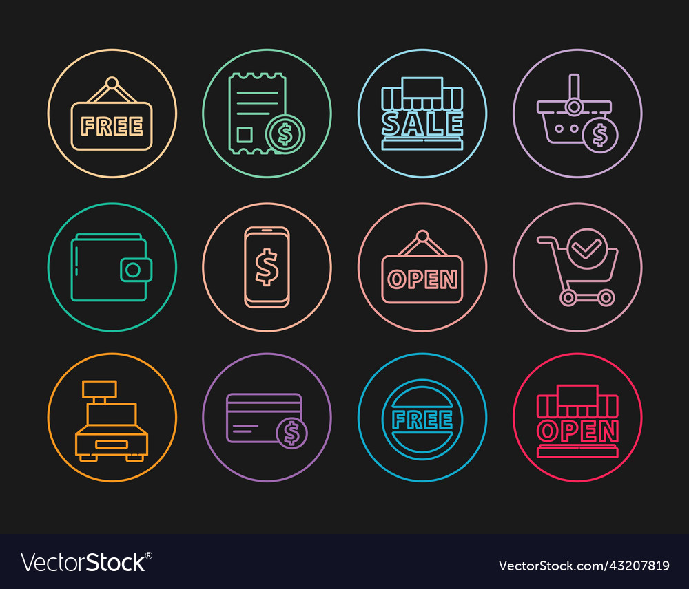 Set line shopping building and open cart Vector Image Set line shopping building and open cart