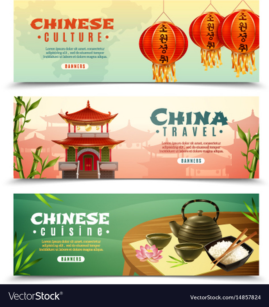 China travel horizontal banner set Royalty Free Vector Image